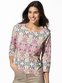 Baumwollshirt Art deco Khaki/Pink Detail 1