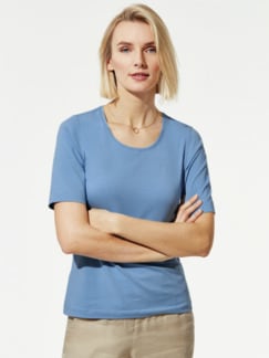 Baumwoll-Basic-Shirt Halbarm Jeansblau Detail 1