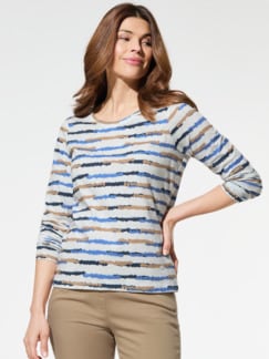 Baumwollshirt Abstract Stripe Blau Detail 1
