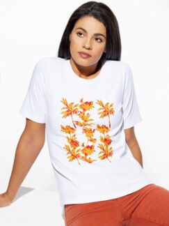 Frontprint-Shirt Palmendruck Gelb/Rot Detail 1
