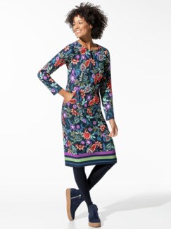 Strickoptik-Kleid Blumenranke Marine/Multicol Detail 1