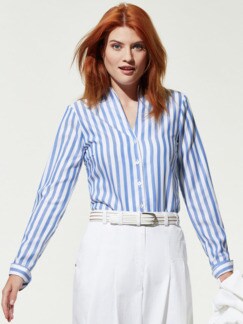 Extraglatt-Bluse Kelchkragen Streifen Blau Detail 1