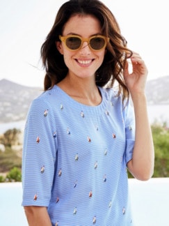 T-Shirt-Bluse Sommerleicht Streifen Blau Detail 1