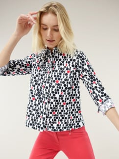 Boxy Bluse Klima Komfort Tupfen Schwarz Rot Detail 1