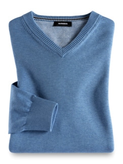 V-Pullover Soft Cotton Azurblau Detail 1