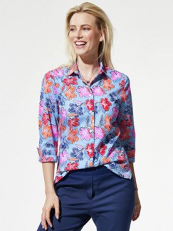 Extraglatt-Hemdbluse Blume Hellblau Detail 1