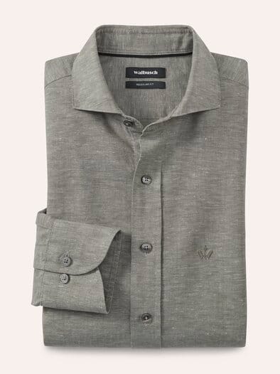 Leinen-Mix Hemd mit Haifischkragen Schilf