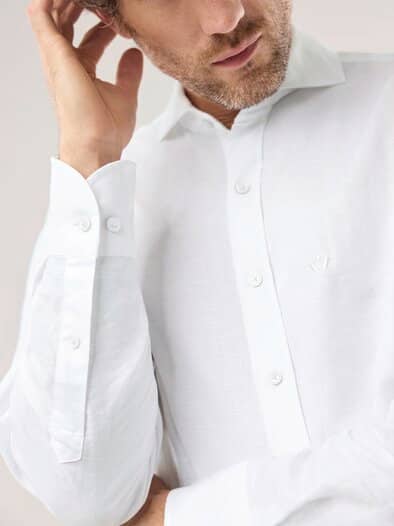 Leinen-Mix Hemd mit Haifischkragen Weiß