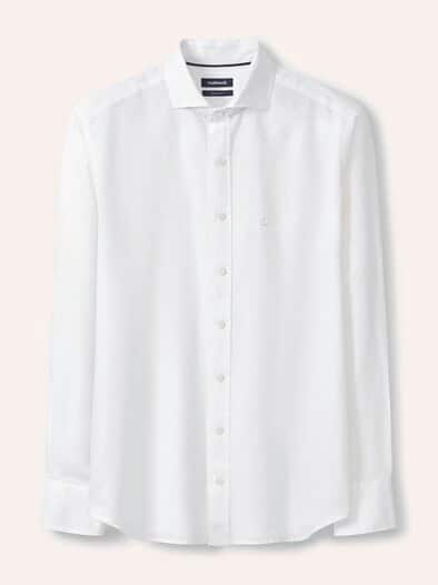 Leinen-Mix Hemd mit Haifischkragen Weiß