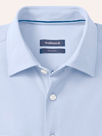 Comfort-Pique Hemd Bleu/Weiß