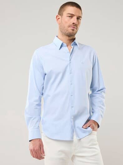 Comfort-Pique Hemd Bleu/Weiß