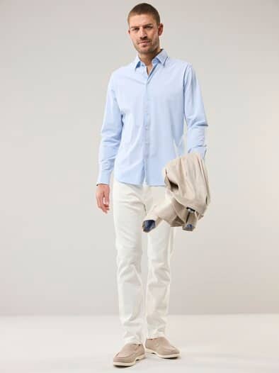 Comfort-Pique Hemd Bleu/Weiß