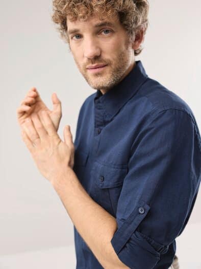 Leinen-Mix Multi-Taschen Hemd Marine