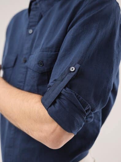Leinen-Mix Multi-Taschen Hemd Marine