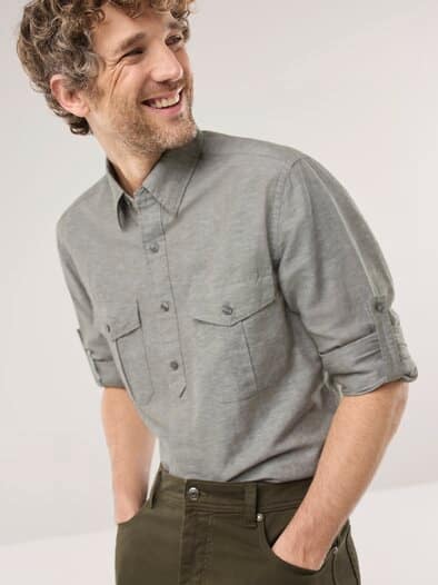 Leinen-Mix Multi-Taschen Hemd Schilf