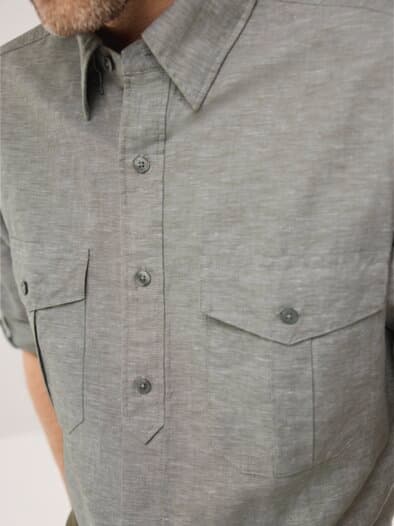 Leinen-Mix Multi-Taschen Hemd Schilf