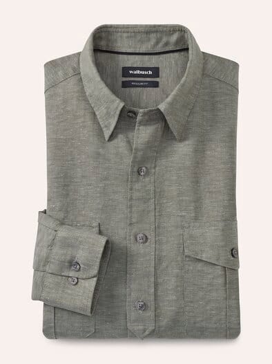 Leinen-Mix Multi-Taschen Hemd Schilf