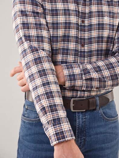 Soft-Flanell Hemd aus Baumwolle Karo Natur