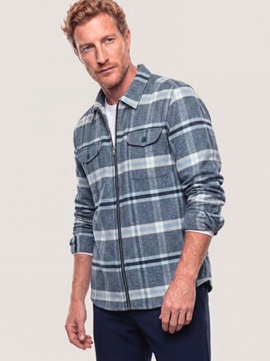 Flanell-Hemd mit Reißverschluss Karo Blau