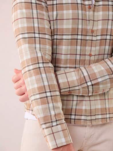 Hemd aus angerautem Baumwoll-Twill Karo Camel