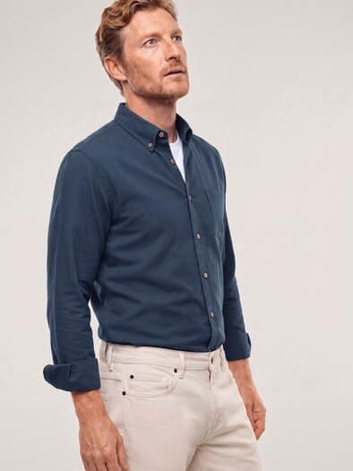 Hemd aus angerautem Baumwoll-Twill Uni Marine