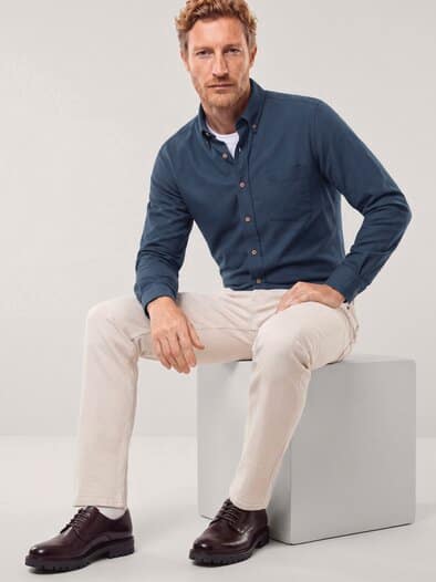 Hemd aus angerautem Baumwoll-Twill Uni Marine