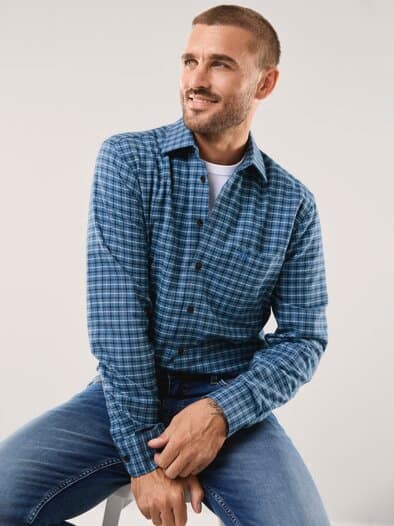 Flanell-Hemd mit Relax-Kragen Minikaro Blau