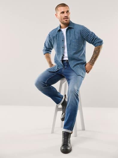 Flanell-Hemd mit Relax-Kragen Minikaro Blau