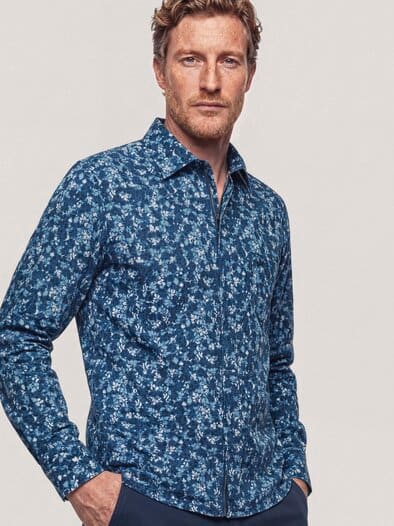 Extraglatt-Hemd Zip & Go Druck Blau