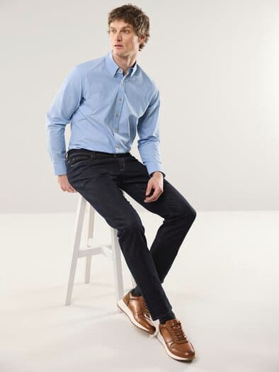 Hemd mit Kent-Kragen Button Down Jeansblau