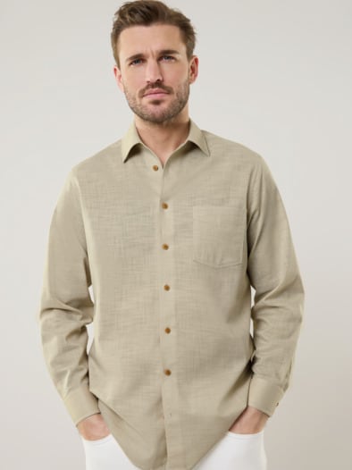 Freizeit-Hemd Reiseleinen Beige