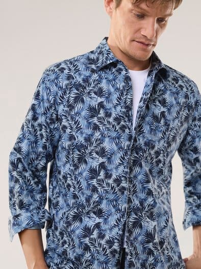 Extraglatt-Hemd Tropical Druck Blau