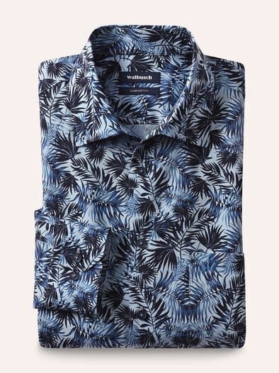Extraglatt-Hemd Tropical Druck Blau