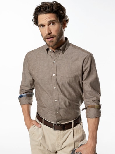 Flanell-Hemd Cashmere-Blend Uni Goldbraun