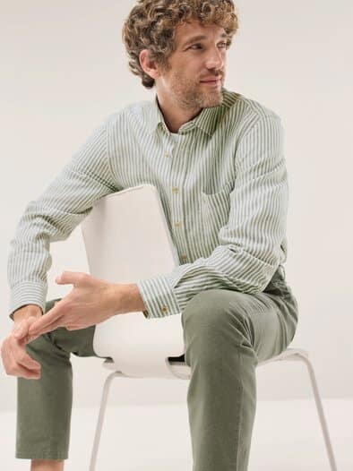 Pures Leinen Hemd Streifen Oliv