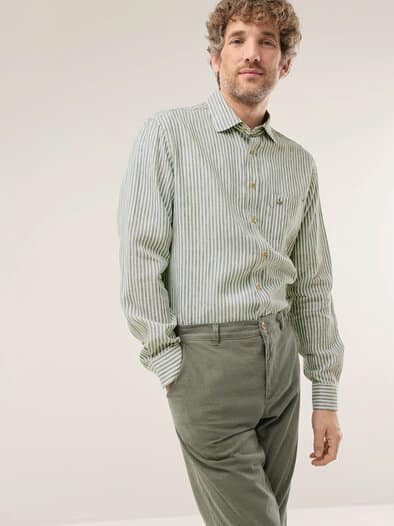 Pures Leinen Hemd Streifen Oliv