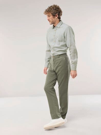 Pures Leinen Hemd Streifen Oliv