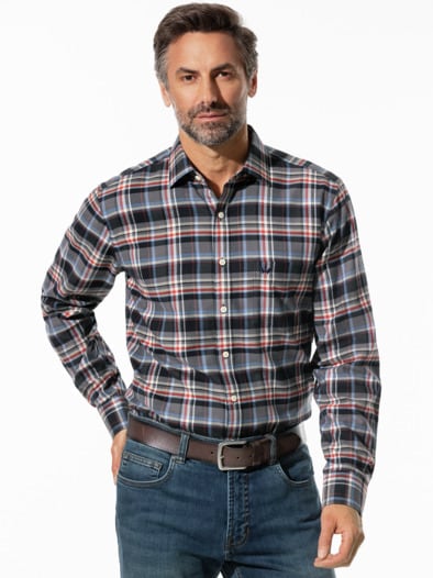 Soft-Flanell-Hemd Karo Grau