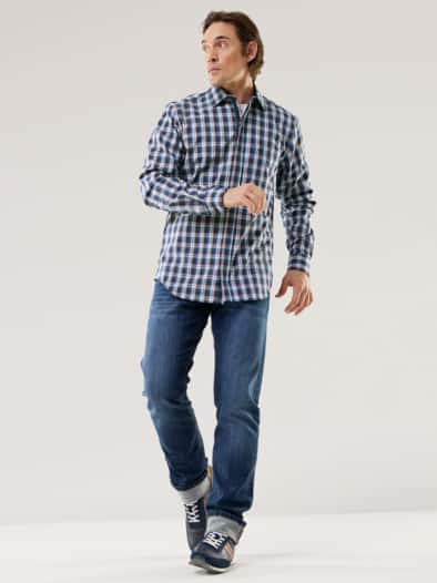 Extraglatt-Hemd Zip & Go Karo Blau