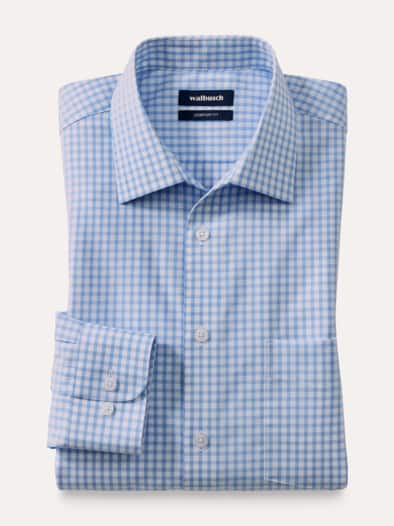 Extraglatt-Hemd Walbusch-Kragen Karo Bleu