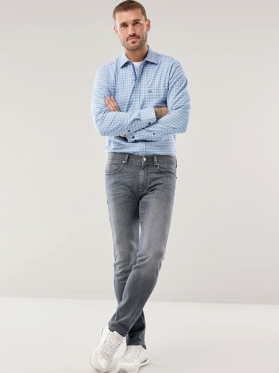 Soft-Flanell-Hemd Zip & Go Karo Blau