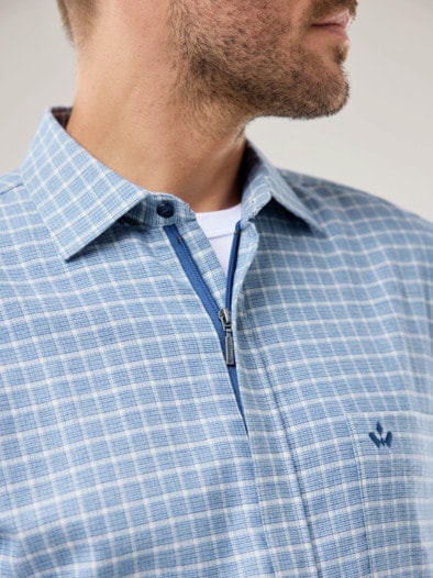Soft-Flanell-Hemd Zip & Go Karo Blau