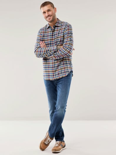 Soft-Flanell-Hemd Zip & Go Karo Bordeaux