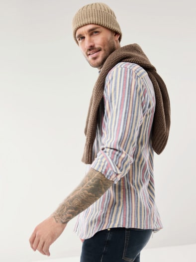 Soft-Flanell-Hemd Zip & Go Streifen Multi