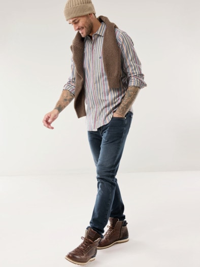 Soft-Flanell-Hemd Zip & Go Streifen Multi
