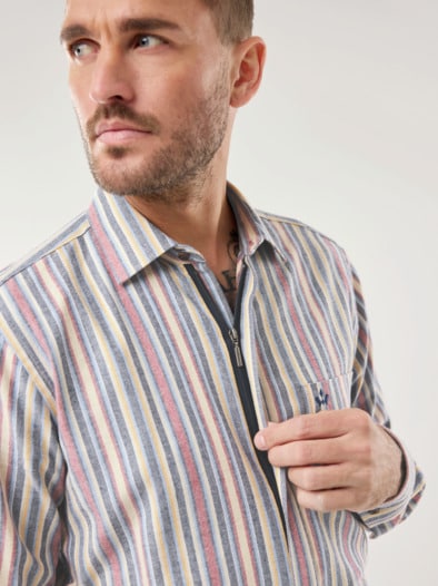 Soft-Flanell-Hemd Zip & Go Streifen Multi
