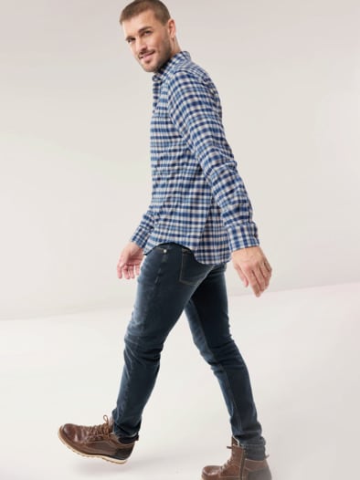 Soft-Flanell-Hemd Zip & Go Karo Marine