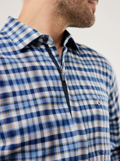 Soft-Flanell-Hemd Zip & Go Karo Marine