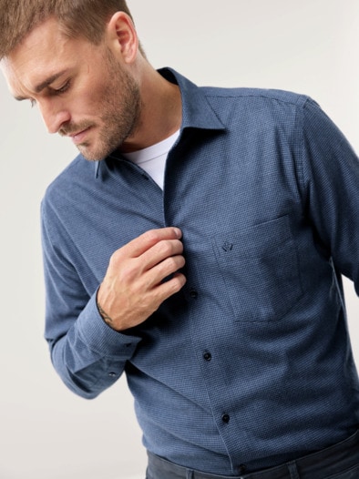 Premium-Flanell Hemd Uni Marine