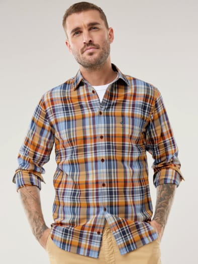 Premium-Flanell Hemd Karo Safran